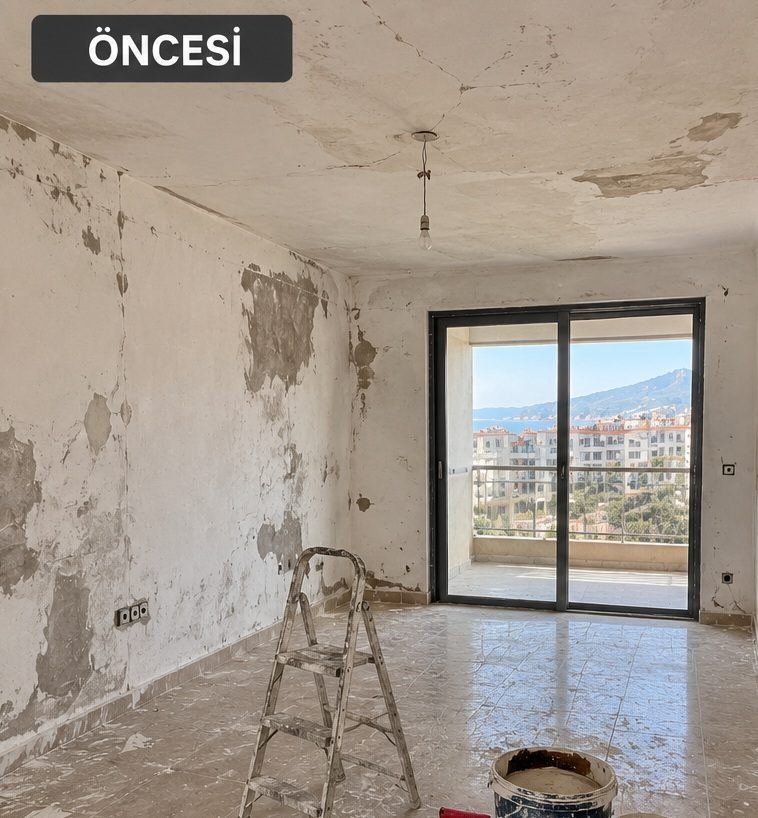 Wohnungsanstrich und Wandreparatur in Alanya - önce