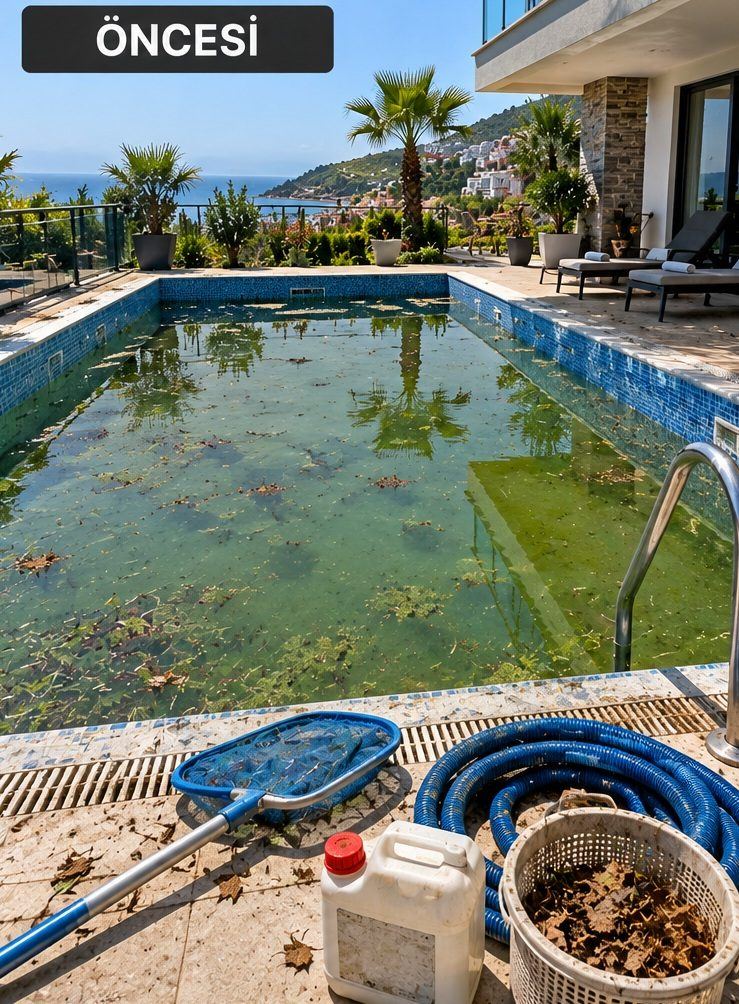 Villa Pool Seasonal Opening Maintenance in Kargicak - before